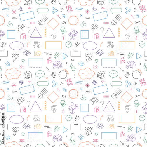Faces of young people education sign and symbol seamless vector background 