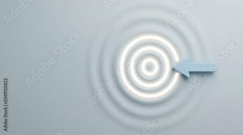 Abstract light ripple effect with blue arrow pointer on gray background  