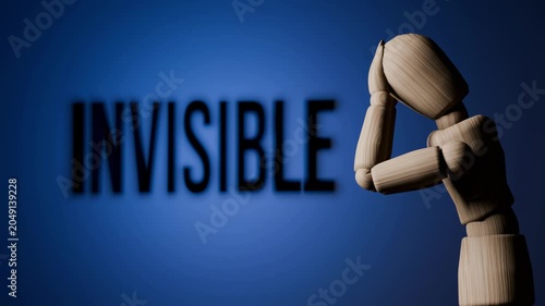 Invisible concept animation, mannequin touching mirror fading into darkness, social invisibility and feeling unseen, emotional isolation 3D render