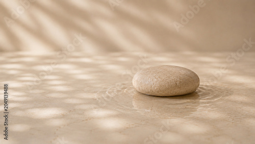 Smooth Zen Stone on Water Surface with Ripples