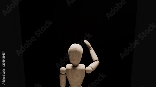 Void concept animation, mannequin touching mirror turning into darkness, existential emptiness and psychological void, minimal dark 3D render