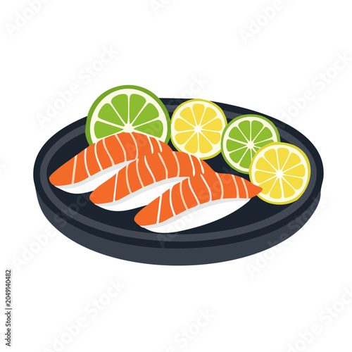 Salmon Nigiri Sushi with Lime and Lemon Slices