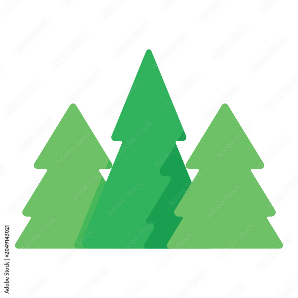 Obraz premium Stylized green pine trees in a minimalist forest landscape with layered effect