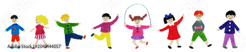 手描きのかわいい子供たちのイラストセット