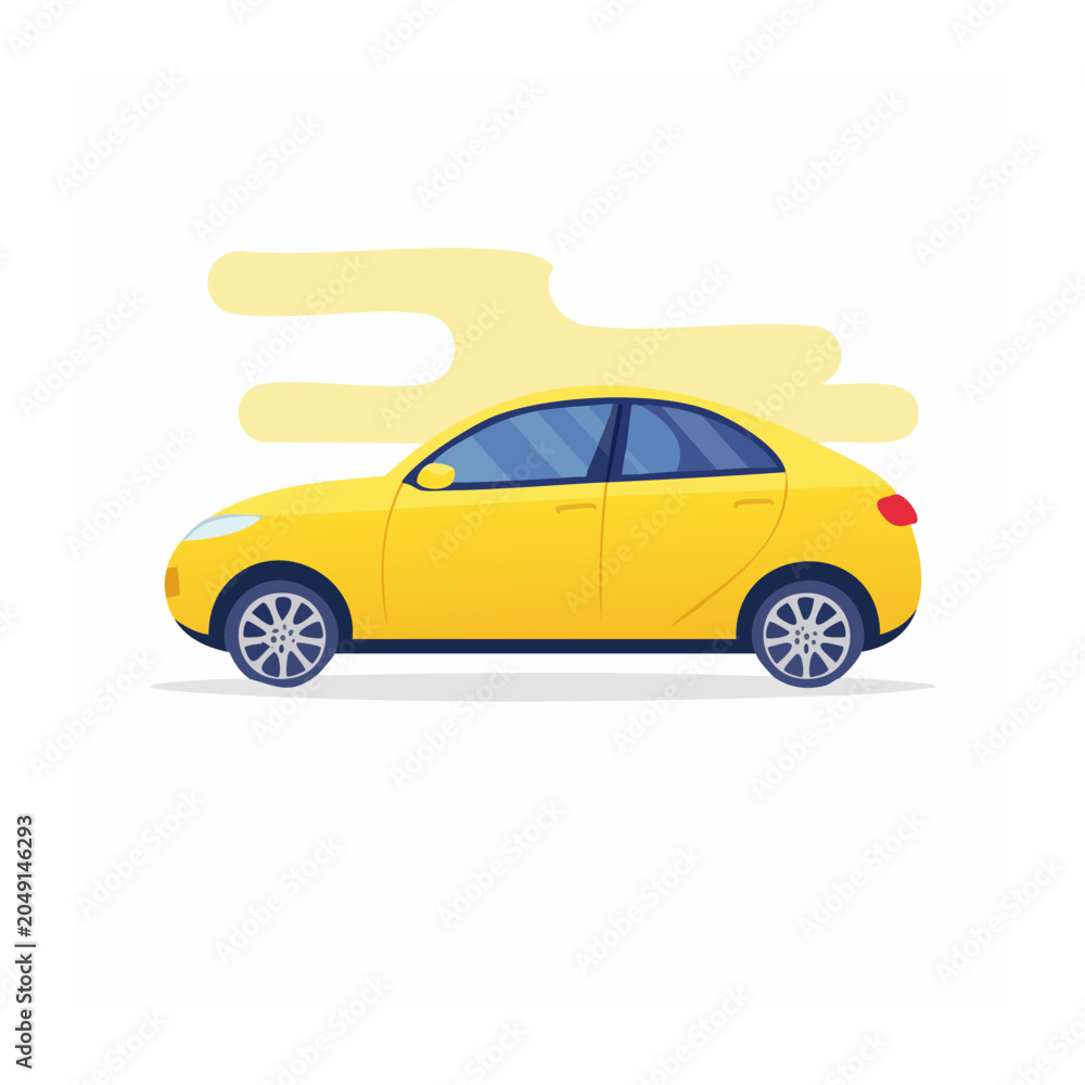 Fototapeta premium Yellow sedan car in flat design style