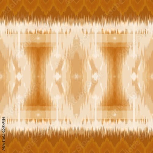 Vintage Oriental Ikat Pattern in Orange and Cream, Decorative Fabric Texture-Bohemian Ikat Pattern Seamless Textile Ornament