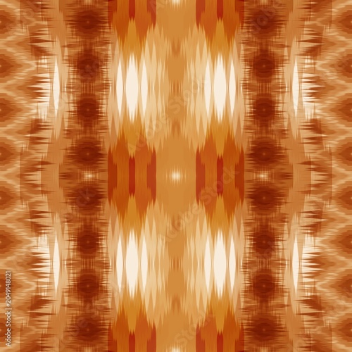Bohemian Ikat Pattern in Orange, Cream and Beige, Seamless Textile Ornament