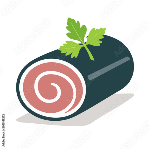 Flat design sushi roll with parsley garnish