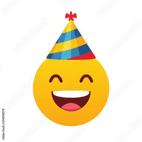 Happy smiley face wearing a colorful party hat