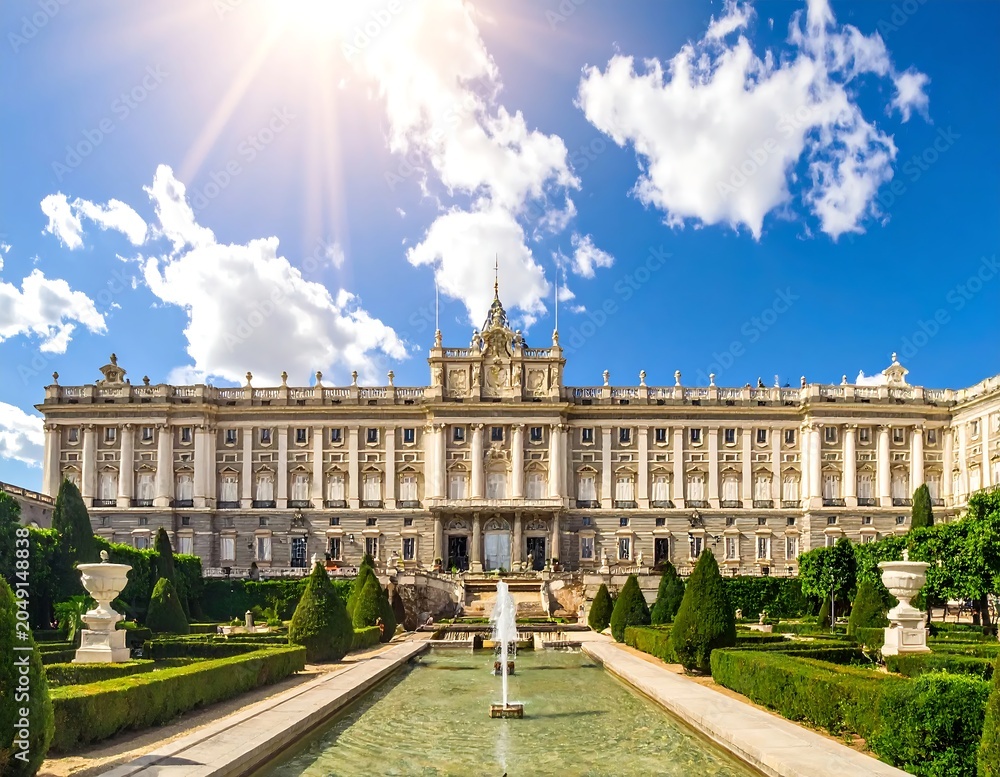 Fototapeta premium Grand classical building with blue sky and clouds.