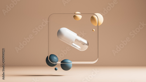 Minimal capsule product mockup with simple shapes and colors