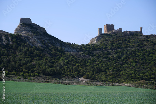 Ruins of Sora castle overlooking hills near Zaragoza