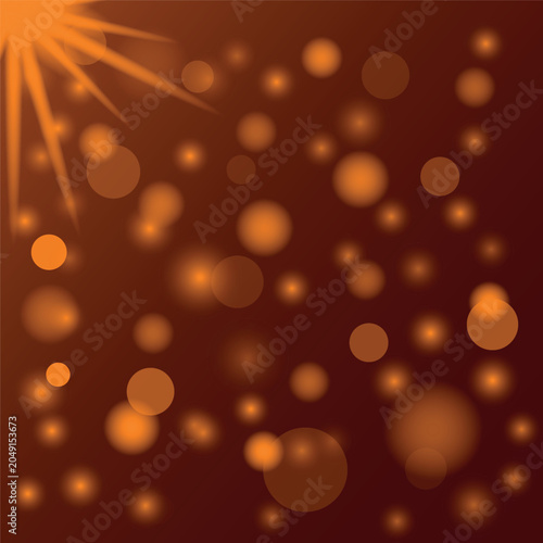 Abstract brown background with golden bokeh circles and sunburst flare, abstract