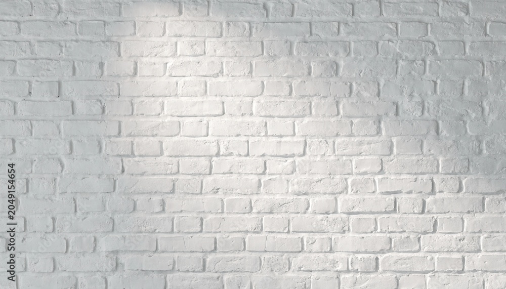Fototapeta premium Seamless white brick wall texture with clean modern interior aesthetic, bright studio lighting highlighting the subtle details and mortar lines, perfect photorealistic background for web design.