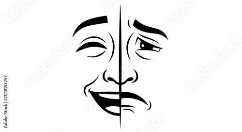 Fotografia Split Face Expressing Two Different Emotions Simultaneously.