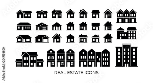 Modern Flat Design Real Estate Building and House Vector Icons