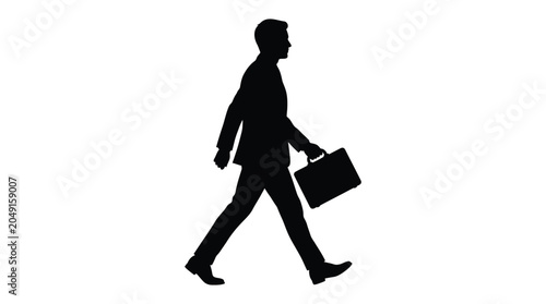 Quadro em tela Silhouette of a walking businessman with briefcase on white background