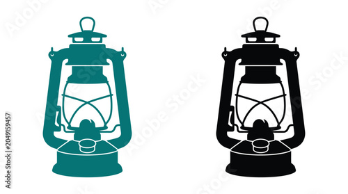 Schilderij op canvas Vintage kerosene lantern silhouette against white background two color variation