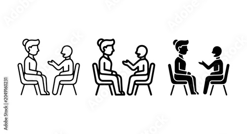 Tableau sur toile Interview Icons Set, Conversation Symbols, Business Meeting Graphics, Job Interv