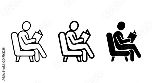 Foto Person Reading Icon Set, Simple Sitting Figure Vector Graphics, Minimalist Book
