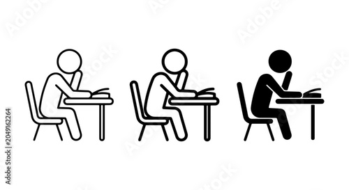 Schilderij op canvas Study Icon Set, Reading Person Silhouette, Learning Stick Figure, Education Symb