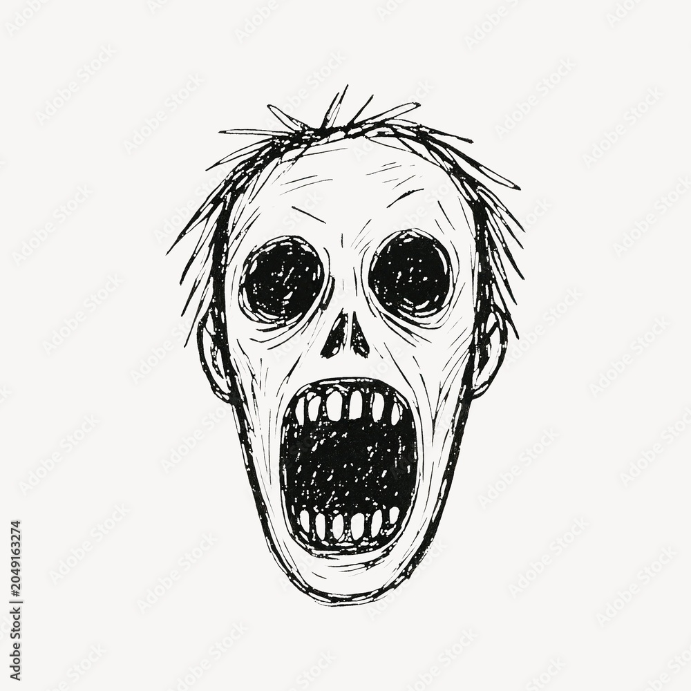 Fototapeta premium Screaming skull sketch illustration.