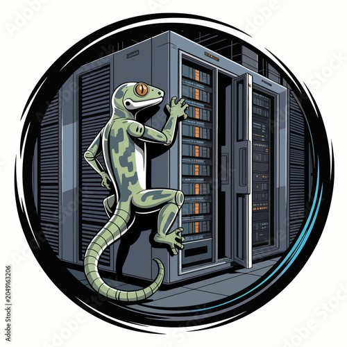 Fotografie Lizard on server computer hardware.