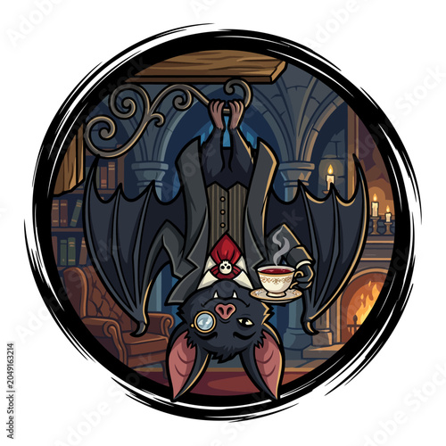 Fotografie Bat sitting in a chair drinking.