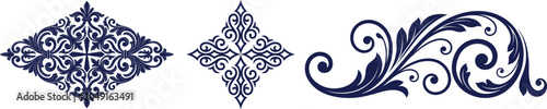 Fotografie Set of intricate damask scroll motifs and corner flourishes for luxury design projects