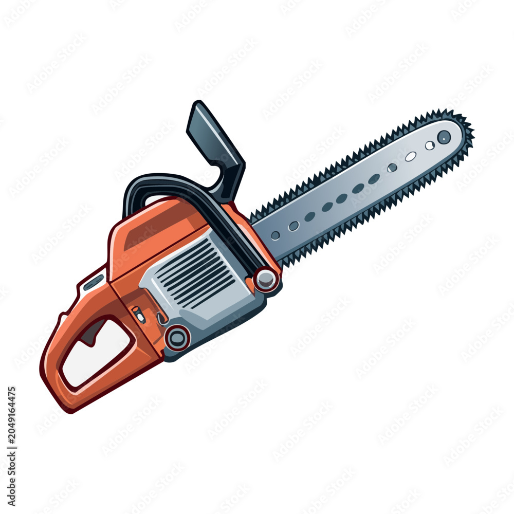 Fototapeta premium Illustration of an orange and grey chainsaw on a white background