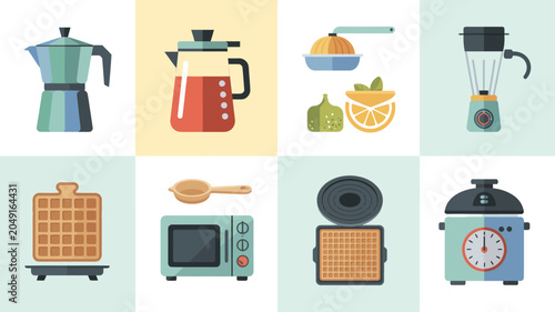Obraz na płótnie Colorful kitchen appliances and utensils illustration.