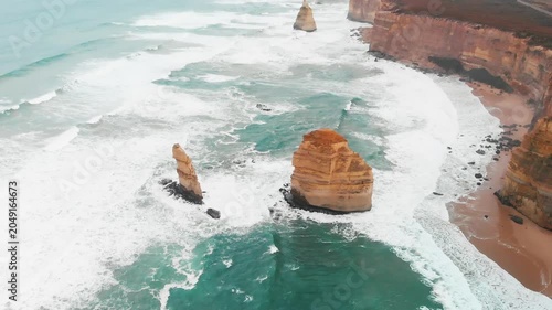 The Twelve Apostles, Port Campbell National Park. Collection of limestone stacks off the shore of Victoria coastline. Slow motion