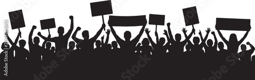 Tableau sur toile Group of protestors holding up blank signs and banners during a political demonstration, collective action