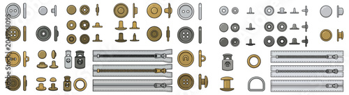 Assorted Sewing Hardware: Buttons, Snaps, Grommets, Rivets, Eyelets and Zippers