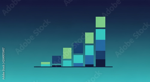 Minimal Financial Growth Bar Chart on Blue Gradient Background Vector Illustration