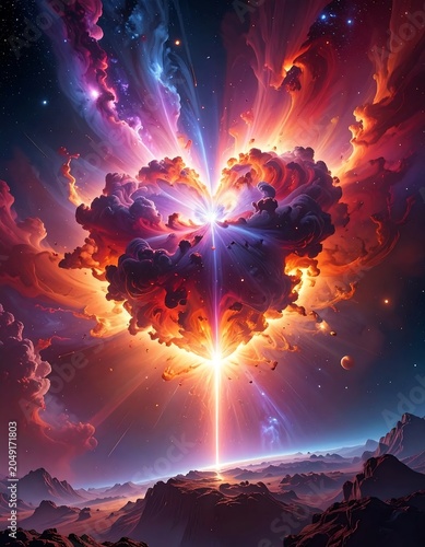 Vibrant abstract explosion of colorful fire and smoke.
