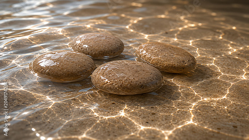 Smooth Zen Stone on Water Surface with Ripples