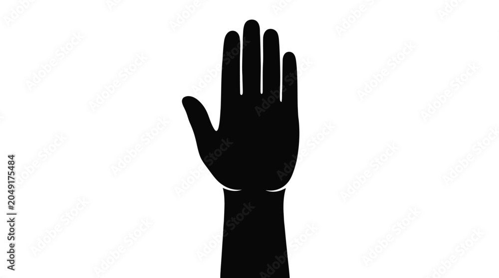 Fototapeta premium Simple minimal black silhouette of a hand raised with palm facing forward