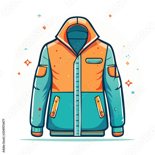 Flat design illustration of a colorful winter jacket