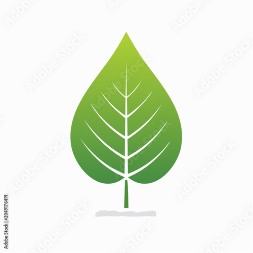 Green leaf icon with veins and stem