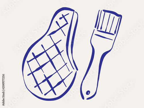 Obraz na plátne Steak and basting brush, barbecue sauce