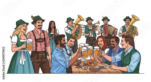 Foto Group of People Celebrating at an Oktoberfest Beer Festival.