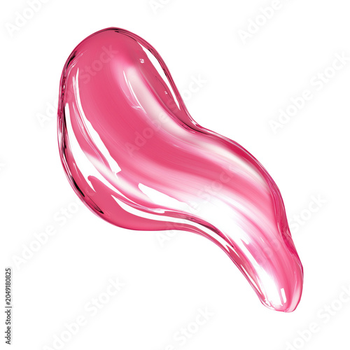A glossy, translucent pink gel smear with smooth texture and reflective highlights on a white background.