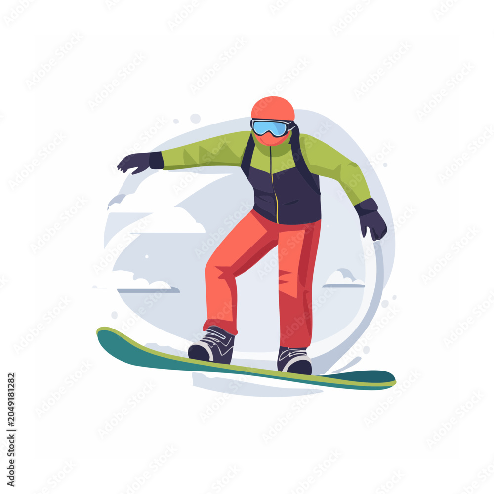 Obraz premium Flat design illustration of a snowboarder in action
