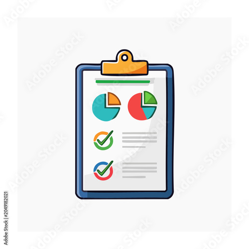 Clipboard with pie charts and checklist