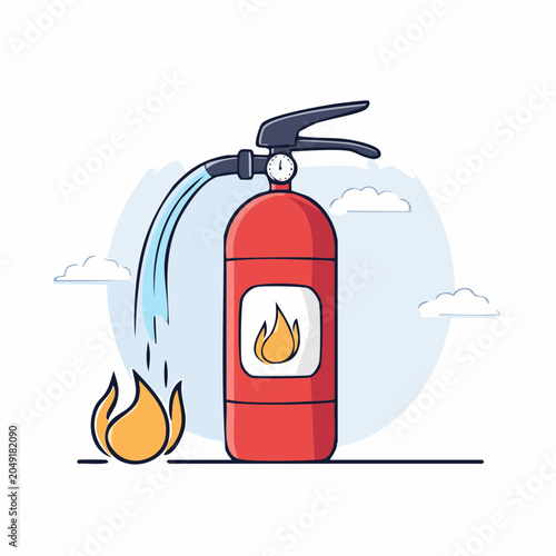 Fire Extinguisher Spraying Water on Flames