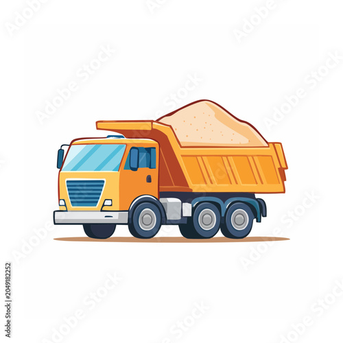 Orange dump truck filled with sand, flat design illustration