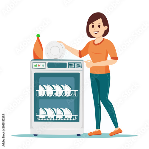 Woman loading dishes into a dishwasher