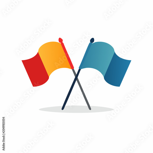 Two Crossed Flags, Red and Yellow, Blue