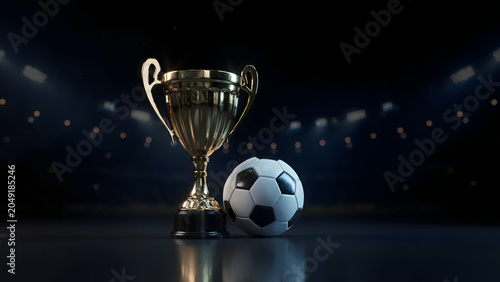 Golden Championship Trophy and Soccer Ball – International Football Tournament Celebration Concept